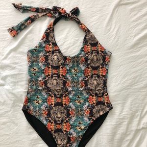 Wild one tiger print halter one piece swimsuit